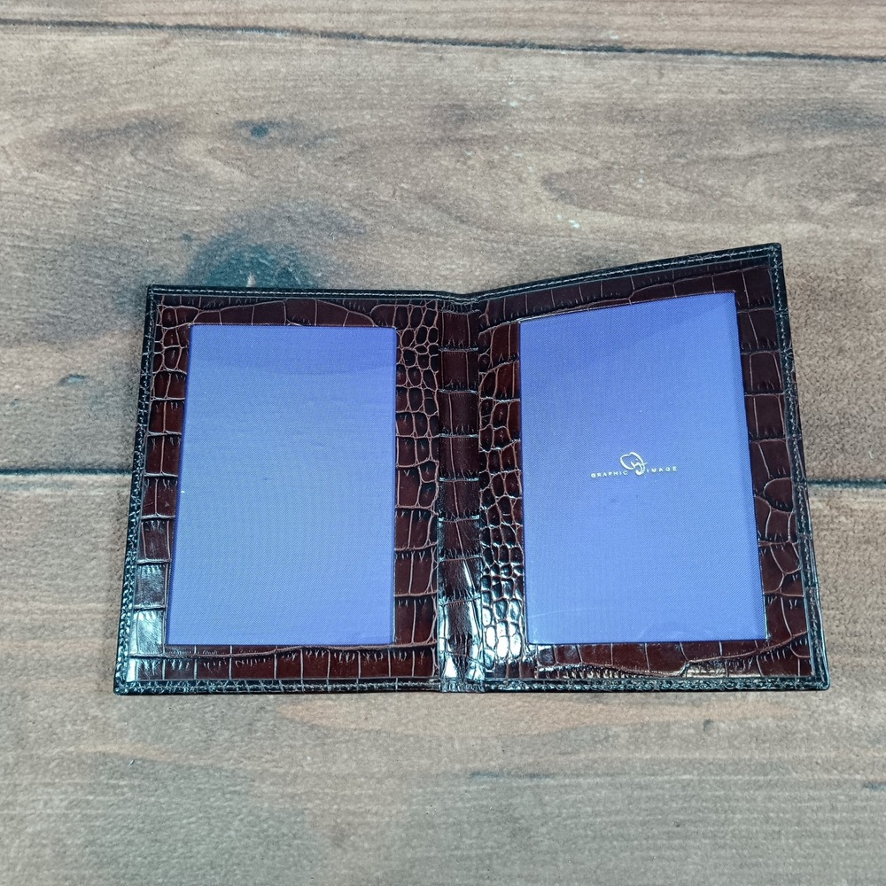 Graphic Image Crocodile Embossed Leather Photo Album Folio Brown